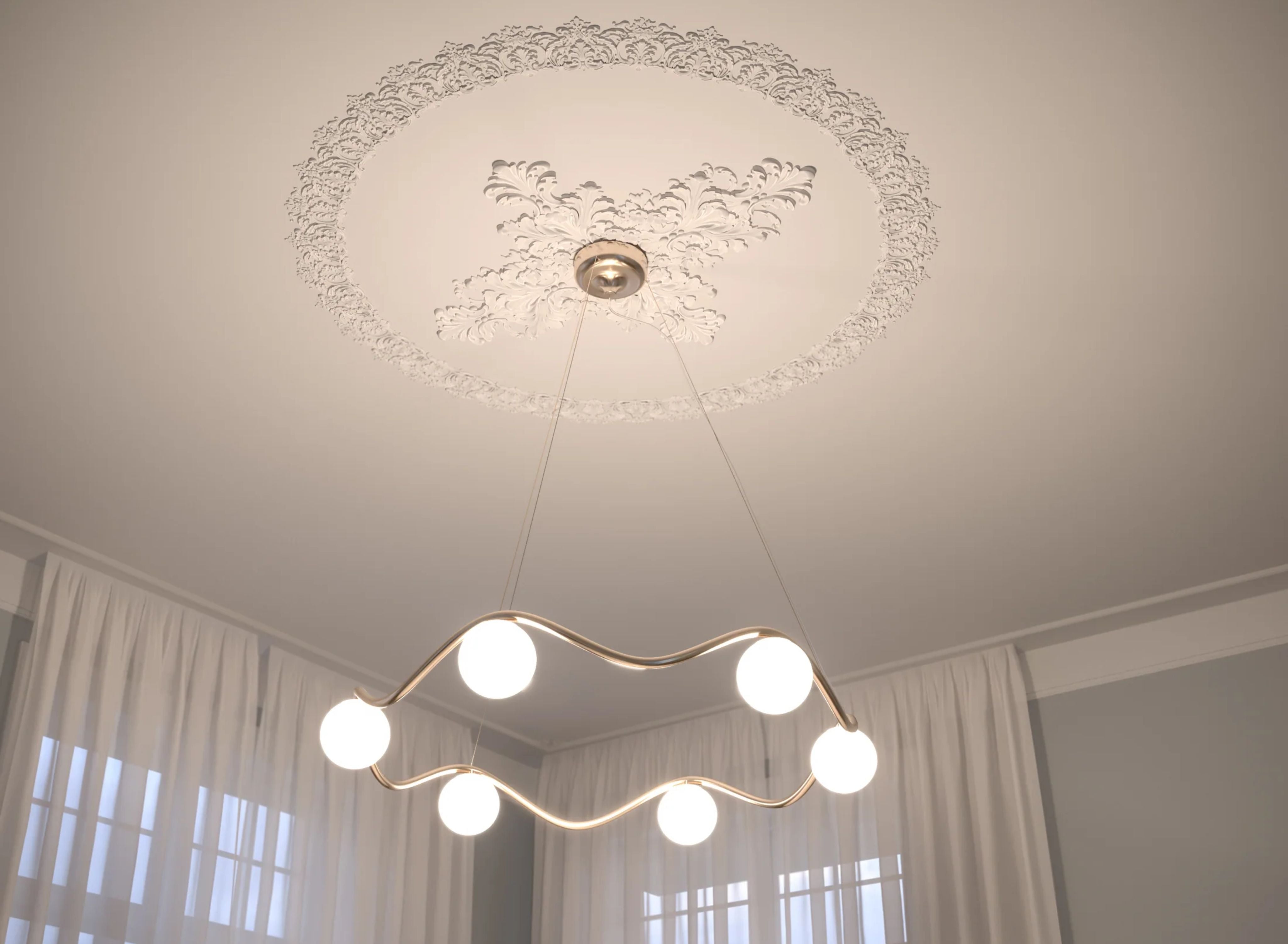 Contemporary chandelier with dimmer-compatible LED lighting and minimalist design.