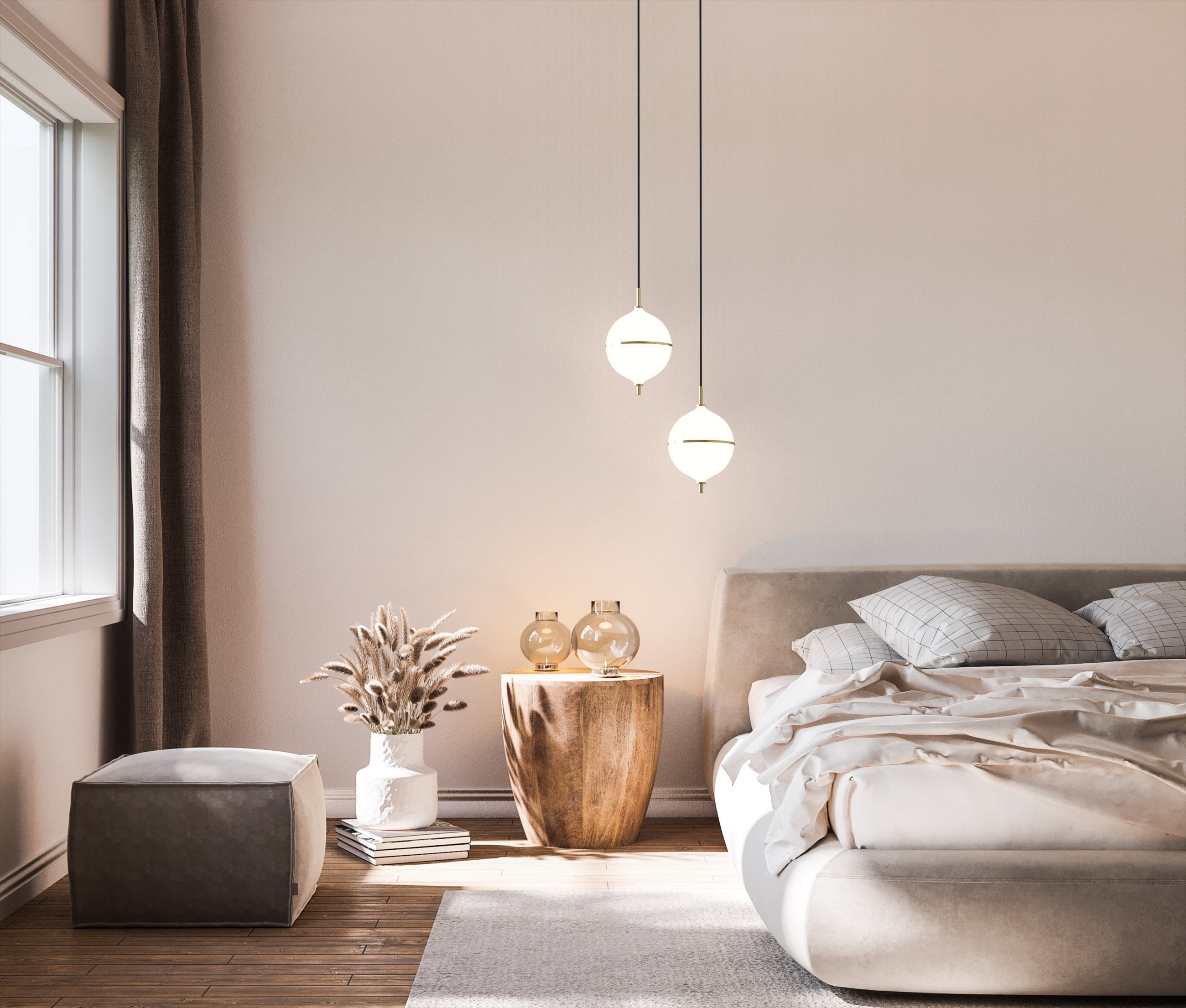 Pendant lighting fixture with energy-efficient LED and sculptural elegance.