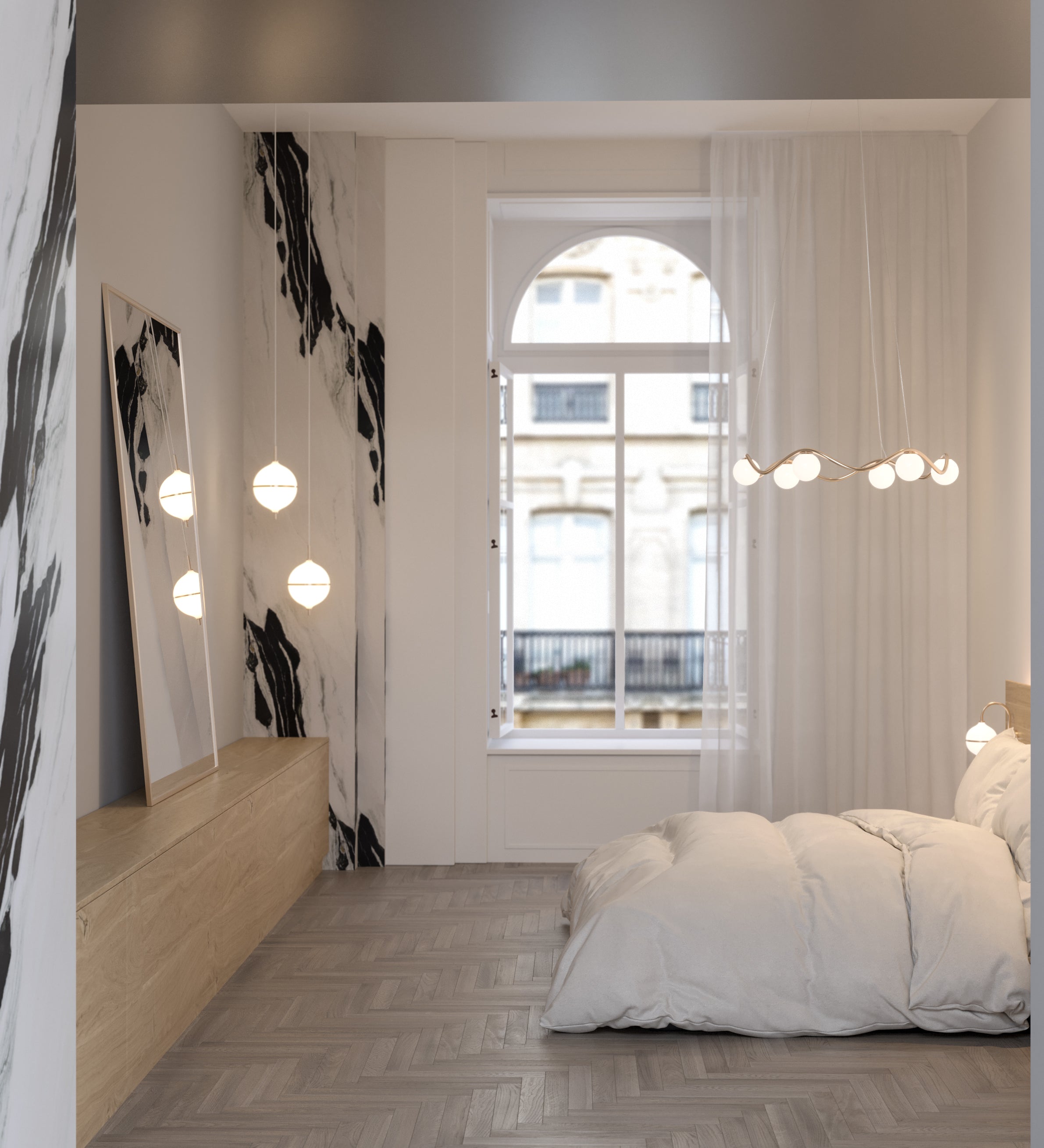 Soft glow LED chandelier with modern aesthetics for hotels and homes.