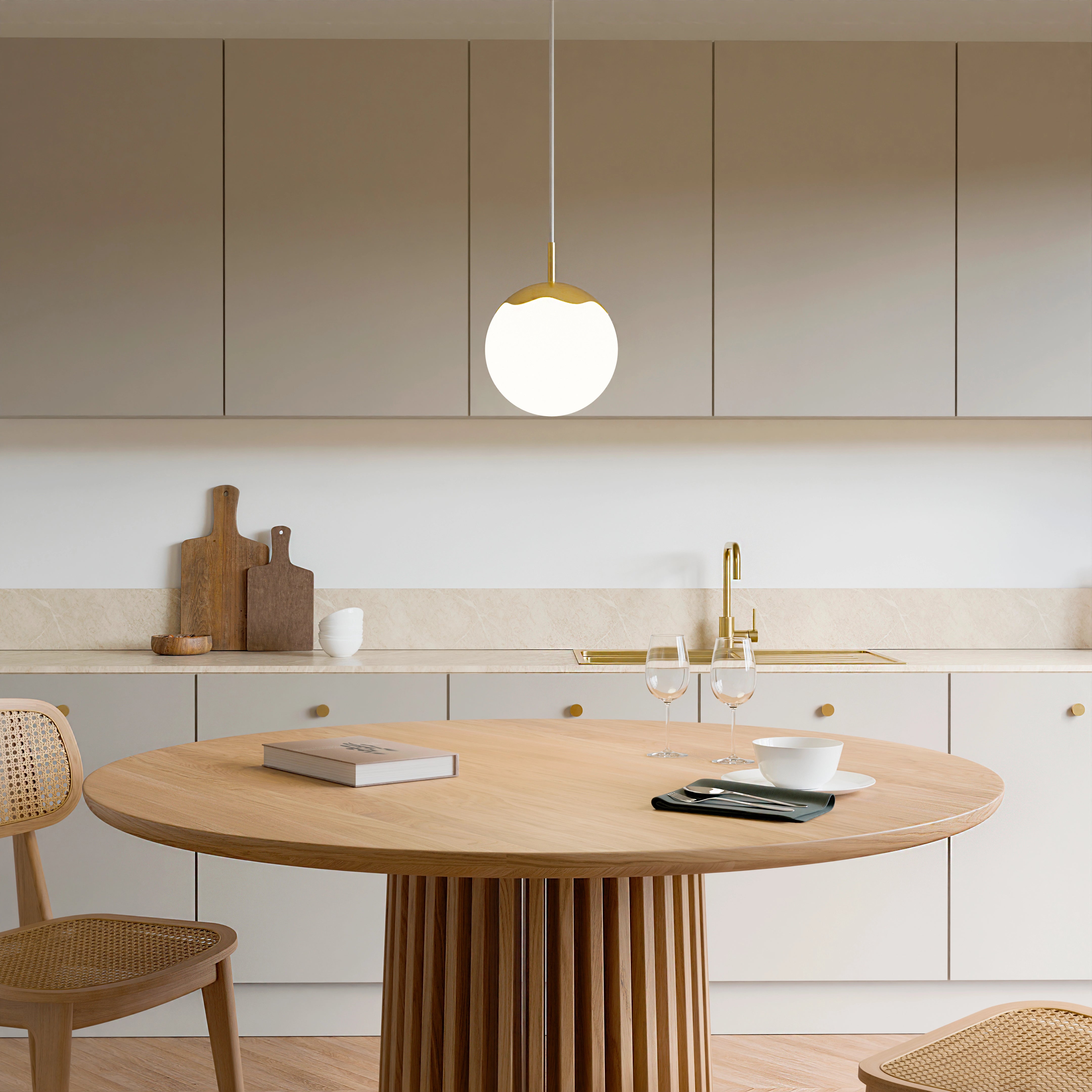 Modern kitchen with wooden dining table and chairs