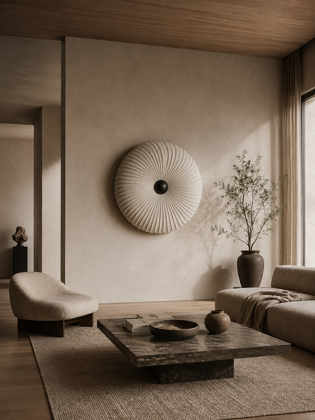 Lilac Ø130 cm in burnished brass – living room