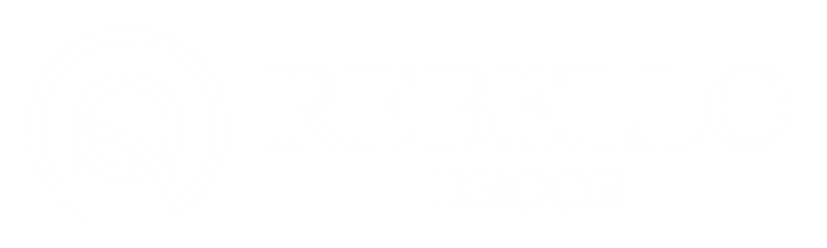 Rebello Decor complete horizontal white logo